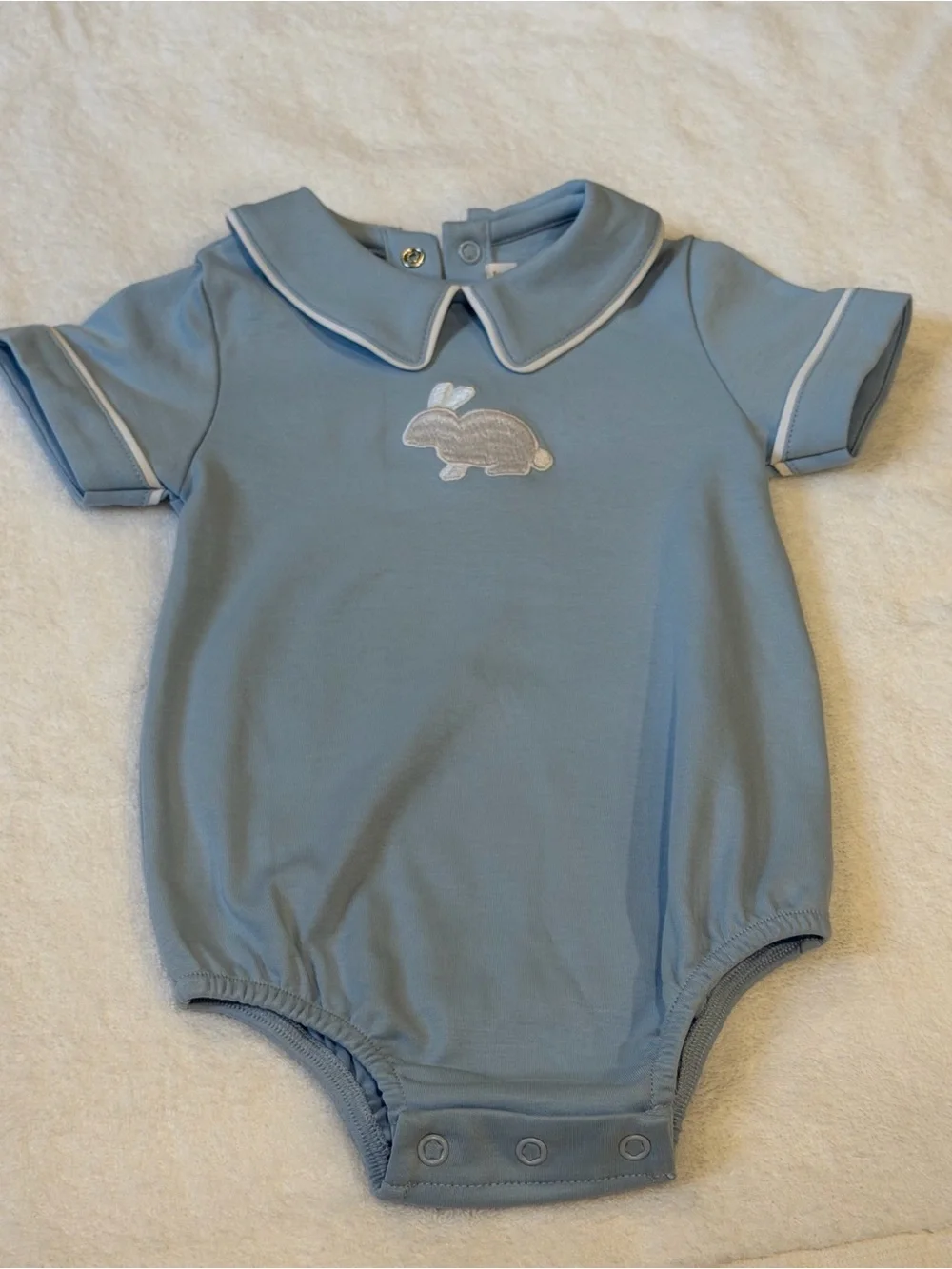 The Beaufort Bonnet Company Light Blue Bunny Applique One-Piece